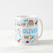 Je aangepaste naam Kinder Cute Blue Brown Dinosaur Koffiemok (Voorkant rechts)