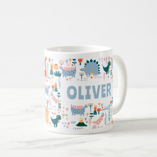 Je aangepaste naam Kinder vult kleurrijke dinosaur Koffiemok (Voorkant rechts)