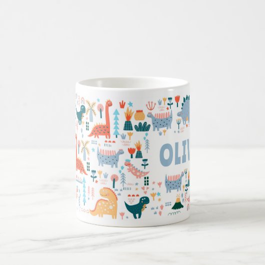 Je aangepaste naam Kinder vult kleurrijke dinosaur Koffiemok (Center)