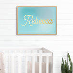 Je aangepaste naam | Modern babyblauw gradiënt Gol Folie Afdrukken<br><div class="desc">Moderne babyboomkleerdecor Baby Blue Gradient Gold Foil Prints Poster met de aangepaste naam van keuze.</div>