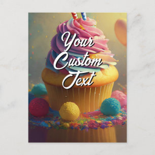 Je aangepaste tekst Happy Birthday Cupcake Sjabloo Feestdagenkaart