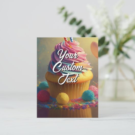 Je aangepaste tekst Happy Birthday Cupcake Sjabloo Feestdagenkaart (Staand voorkant)