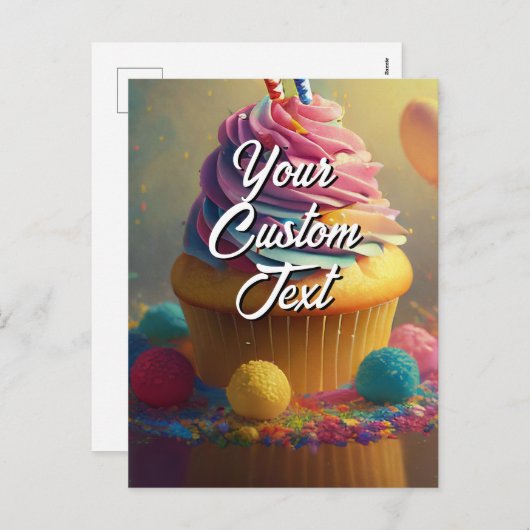 Je aangepaste tekst Happy Birthday Cupcake Sjabloo Feestdagenkaart (Voorkant / Achterkant)