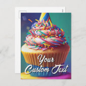 Je aangepaste tekst Happy Birthday Cupcake Sjabloo Feestdagenkaart (Voorkant / Achterkant)