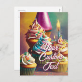 Je aangepaste tekst Happy Birthday Cupcake Sjabloo Feestdagenkaart (Voorkant / Achterkant)