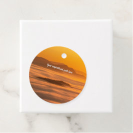 Je aangepaste tekstzonsopgang boven het mistroosti bedankjes labels