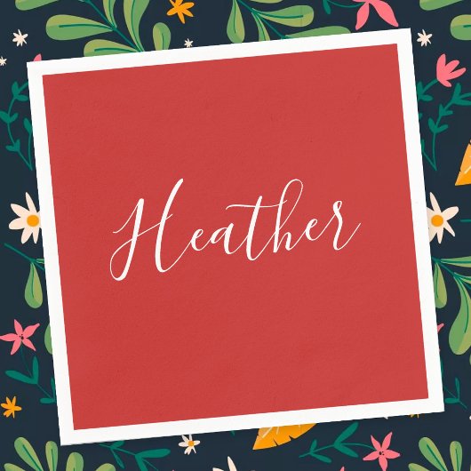 Je aangepaste witscript op rood servet