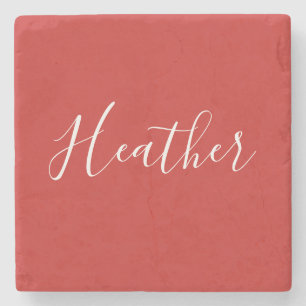 Je aangepaste witscript op rood stenen onderzetter