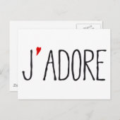 Je adore, franse woordkunst met rood hart briefkaart (Voorkant / Achterkant)