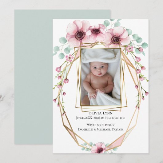 Je Baby foto van Fresh Spring Flowers en Foliage Kaart (Voorkant / Achterkant)