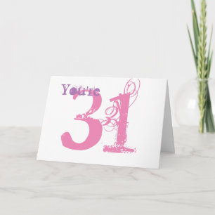Je bent 31, grote paarse & roze tekst op wit. kaart