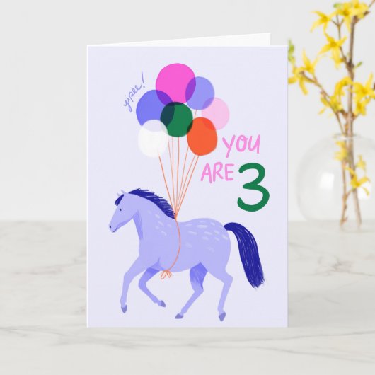 Je bent 3, Paardenverjaardag Kaart (Gele Bloem)