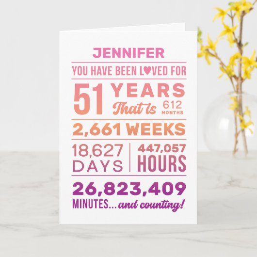 Je Bent 51 Jaar Lang Bemind, Aangepaste Naam Verja Kaart (Gele Bloem)