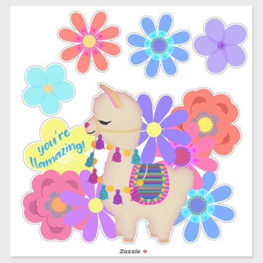 Je bent aan het lachen! | Llama en bloemen Sticker (Vel)