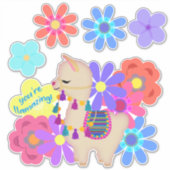 Je bent aan het lachen! | Llama en bloemen Sticker (Voorkant)