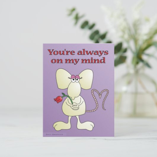 "Je bent altijd op mijn gedachten" briefkaart (Staand voorkant)
