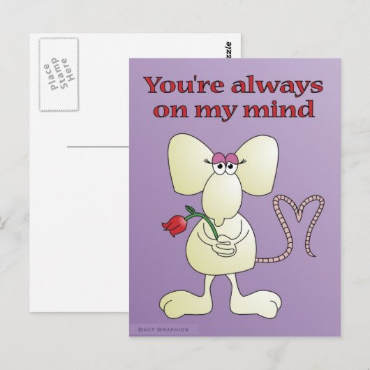 "Je bent altijd op mijn gedachten" briefkaart (Voorkant / Achterkant)