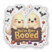 "Je bent Boo'ed" Moppige Geesten Halloween Sticker (Voorkant)