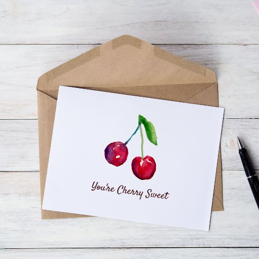 Je bent Cherry Sweet Waterverf Fruit Rood en Wit Bedankkaart