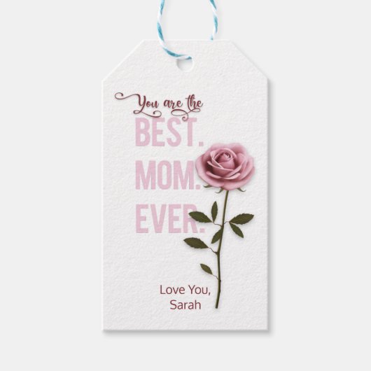 Je bent de beste mama ooit Moederdag roze Rose Cadeaulabel (Voorkant)
