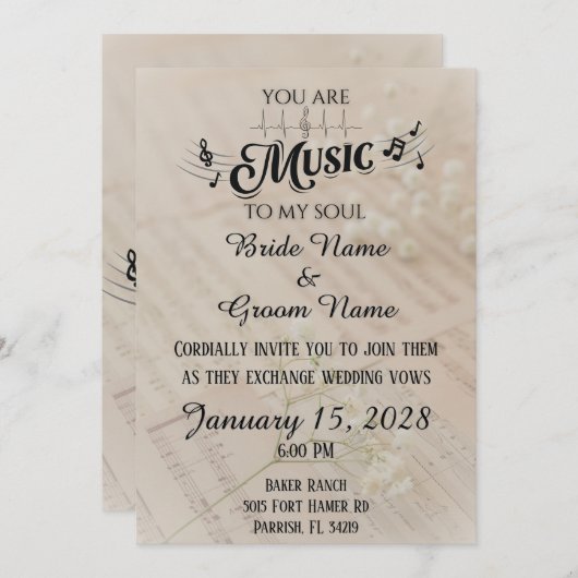 Je bent de muziek voor mijn ziel bruiloft uitnodig kaart (Voorkant / Achterkant)