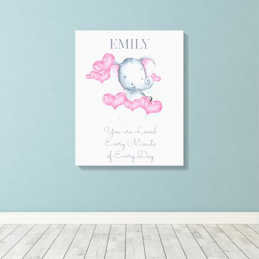 Je bent dol op Cute Baby Girl Elephant Persoonlijk Canvas Afdruk (Insitu (Houten vloer))