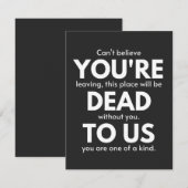 Je bent dood voor ons, collega gaat weg, grappig bedankkaart (Voorkant / Achterkant)