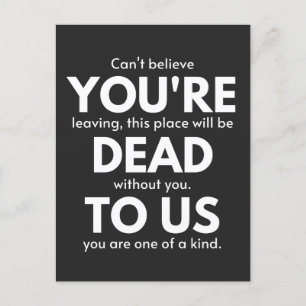 Je bent dood voor ons, collega gaat weg, grappig feestdagenkaart