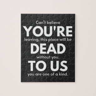 Je bent dood voor ons, collega gaat weg, grappig legpuzzel