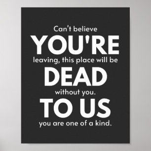 Je bent dood voor ons, collega gaat weg, grappig poster