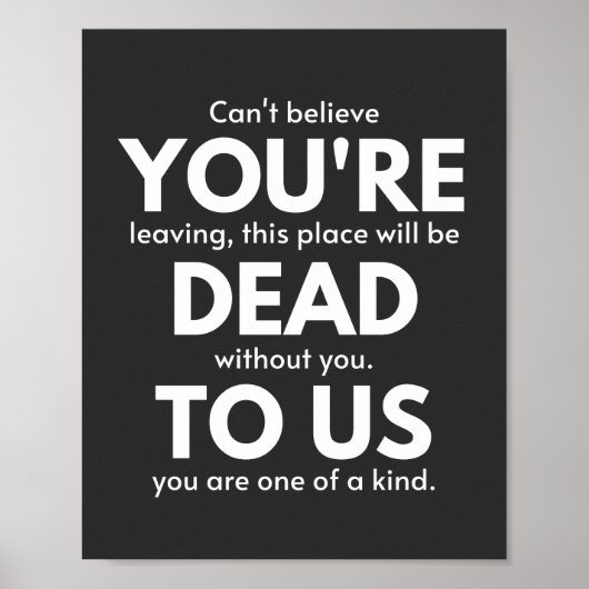 Je bent dood voor ons, collega gaat weg, grappig poster (Voorkant)