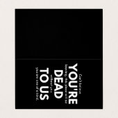 Je bent dood voor ons, collega gaat weg, grappig visitekaartje (Buitenkant ongevouwen)