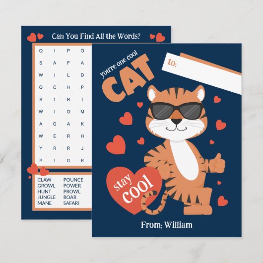 Je bent een coole kat Kinder Valentijnsdag Kaart Notitiekaartje (Voorkant / Achterkant)