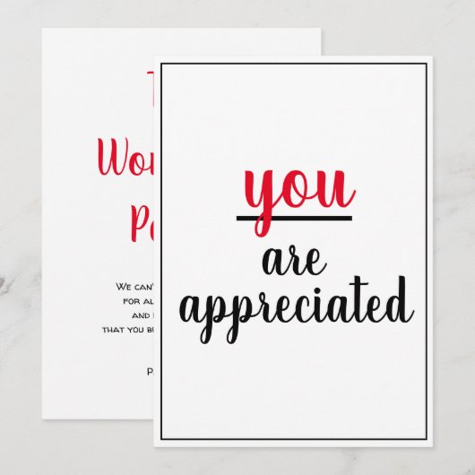 Je bent een gewaardeerd soort gebaar om het even  Bedankkaart (Voorkant / Achterkant)