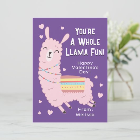 Je bent een hele Llama Fun Classroom Valentijnsdag Kaart (Staand voorkant)