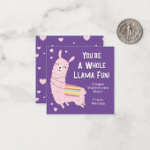 Je bent een hele Llama Fun Classroom Valentijnsdag Notitiekaartje (Voorkant / Achterkant in situ)