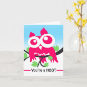 Je bent een Hoot Cute Pink Owl Friendship Kaart (Gele Bloem)