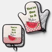 Je bent een in een meloen ovenwant & pannenlap set (Voorkant / Achterkant)