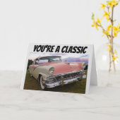 JE BENT EEN KLASSIEKE,  ROZE AUTO VERJAARDAGSKAART KAART (Gele Bloem)