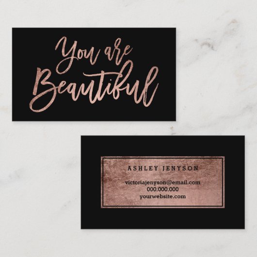 Je bent een mooie roos goudtipografie zwart visitekaartje (Voorkant / Achterkant)