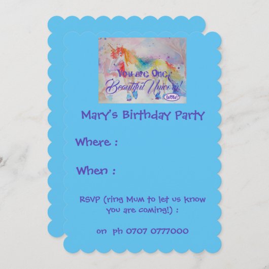 Je bent één mooie unicorn! Birthday Uitnodiging (Voorkant / Achterkant)