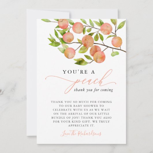 Je bent een perzik Baby shower Bedankkaart (Voorkant)
