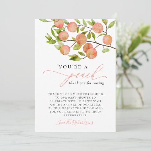 Je bent een perzik Baby shower Bedankkaart (Staand voorkant)