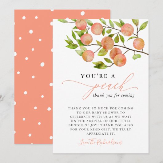 Je bent een perzik Baby shower Bedankkaart (Voorkant / Achterkant)