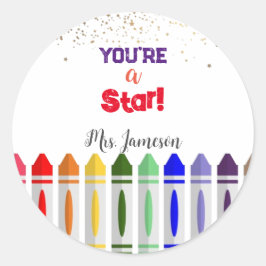 Je bent een Star Crayon Star Design voor leraren Ronde Sticker