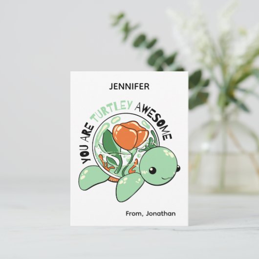 Je bent een Turtley Geweldige Bloemsappige Schildp Briefkaart (Staand voorkant)