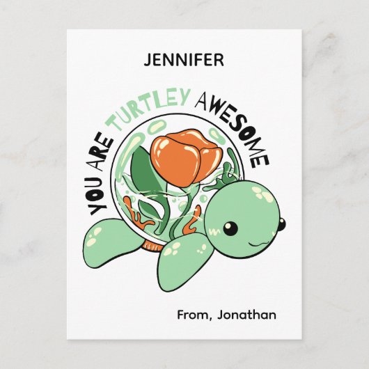 Je bent een Turtley Geweldige Bloemsappige Schildp Briefkaart (Voorkant)