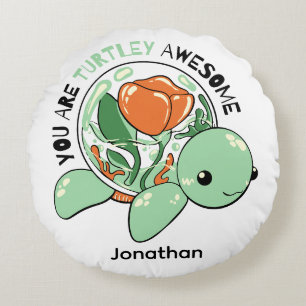 Je bent een Turtley Geweldige Bloemsappige Schildp Rond Kussen