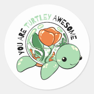 Je bent een Turtley Geweldige Bloemsappige Schildp Ronde Sticker