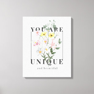 Je bent een unieke Floral Slogan Canvas Afdruk